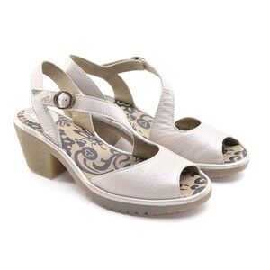 Fly London Wyno 023 Pearl Leather Heeled Sandal 38 New